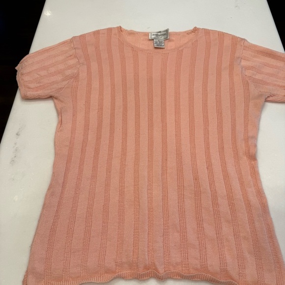 Henri Bendel Women’s Short Sleeve Cotton Ribbed Sweater Light Peach Sz S - Picture 7 of 9
